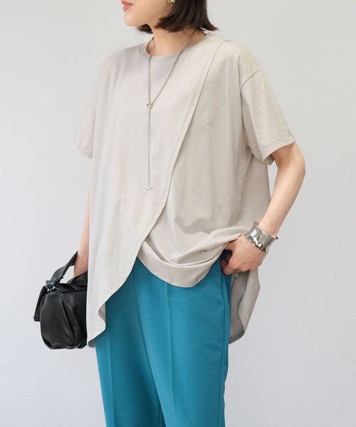 ＡＮＤＪ（アンドジェイ）の「綿天竺フロントスリットTシャツ（Tシャツ/カットソー・レディース・ホワイト/グレイッシュベージュ/ブラック・M）」の3枚目の写真