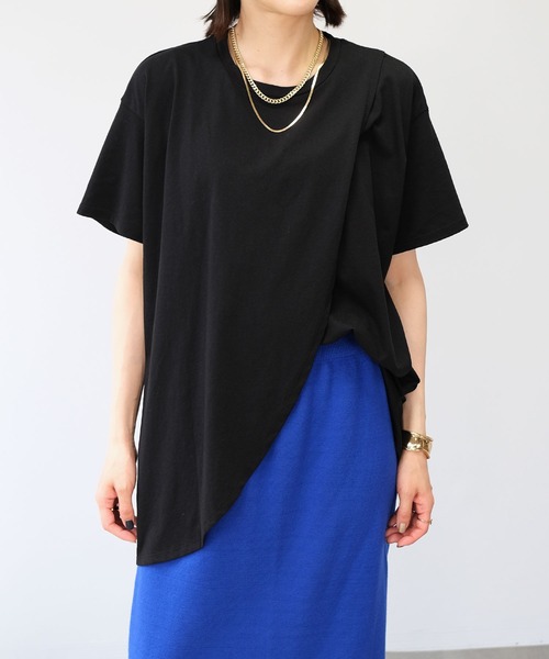 ＡＮＤＪ（アンドジェイ）の「綿天竺フロントスリットTシャツ（Tシャツ/カットソー・レディース・ホワイト/グレイッシュベージュ/ブラック・M）」の2枚目の写真