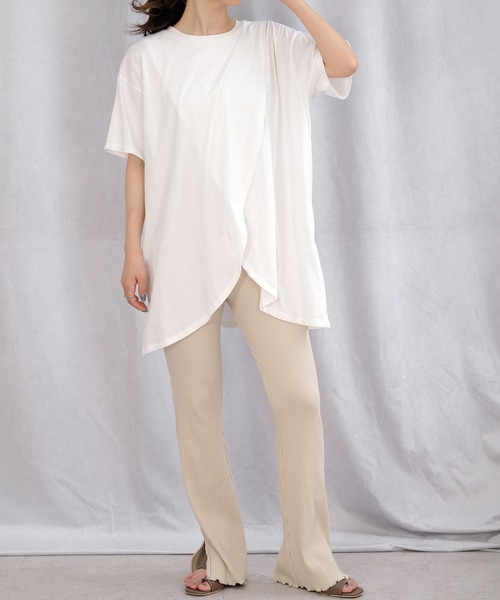 ＡＮＤＪ（アンドジェイ）の「綿天竺フロントスリットTシャツ（Tシャツ/カットソー・レディース・ホワイト/グレイッシュベージュ/ブラック・M）」の5枚目の写真