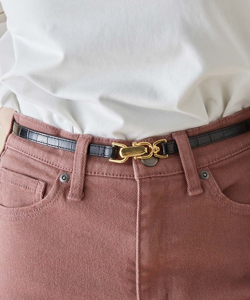 MADEMOISELLE ROPE'(マドモアゼル ロペ)の「スライドアジャストベルト(ベルト・レディース・キャメル/ブラック・FREE)」の2枚目の写真