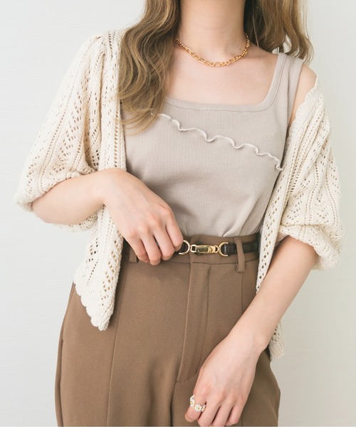 nemne store(ネンネストア)の「ホイップを絞るメロー切り替えタンクトップ(タンクトップ・レディース・ブラック/ベージュ/オフホワイト/ライム・F)」の4枚目の写真