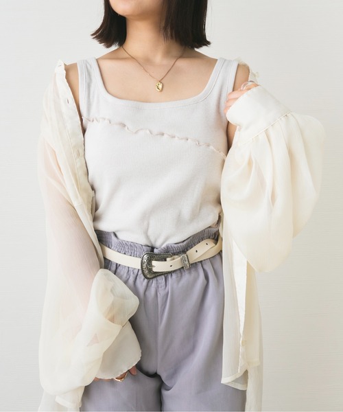 nemne store(ネンネストア)の「ホイップを絞るメロー切り替えタンクトップ(タンクトップ・レディース・ブラック/ベージュ/オフホワイト/ライム・F)」の2枚目の写真