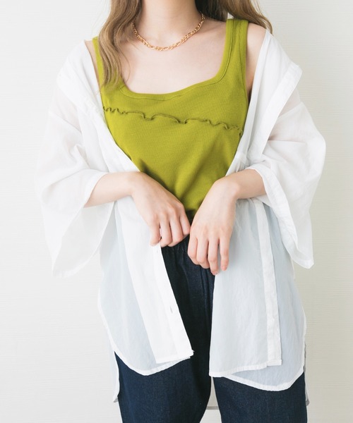 nemne store(ネンネストア)の「ホイップを絞るメロー切り替えタンクトップ(タンクトップ・レディース・ブラック/ベージュ/オフホワイト/ライム・F)」の1枚目の写真