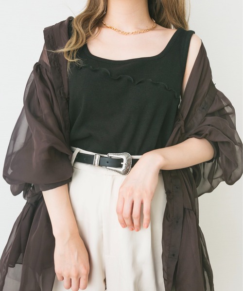 nemne store(ネンネストア)の「ホイップを絞るメロー切り替えタンクトップ(タンクトップ・レディース・ブラック/ベージュ/オフホワイト/ライム・F)」の3枚目の写真