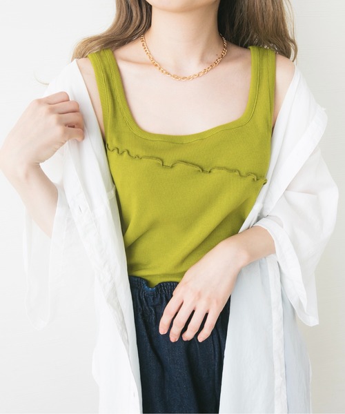 nemne store(ネンネストア)の「ホイップを絞るメロー切り替えタンクトップ(タンクトップ・レディース・ブラック/ベージュ/オフホワイト/ライム・F)」の7枚目の写真