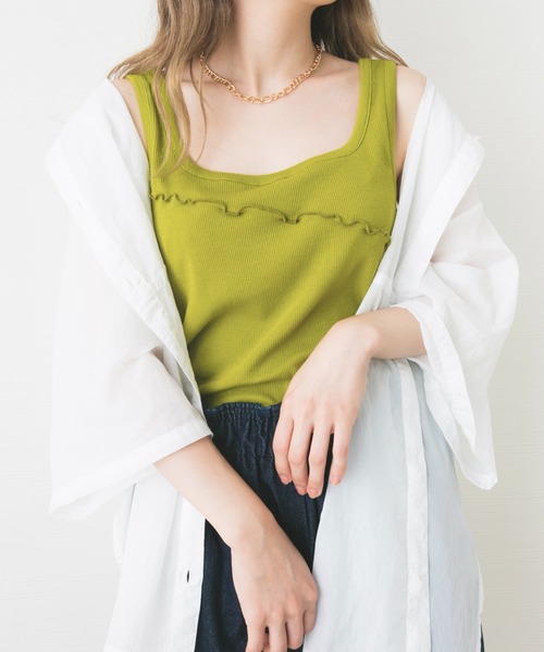 nemne store(ネンネストア)の「ホイップを絞るメロー切り替えタンクトップ(タンクトップ・レディース・ブラック/ベージュ/オフホワイト/ライム・F)」の8枚目の写真