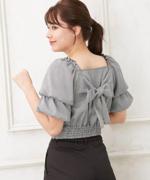 Allamanda（アラマンダ）の「Backリボン2段袖ブラウス（Tシャツ/カットソー・レディース・その他11/ドット/アイボリー/ブラック・M）」の4枚目の写真