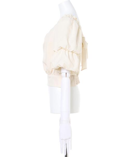 Allamanda（アラマンダ）の「Backリボン2段袖ブラウス（Tシャツ/カットソー・レディース・その他11/ドット/アイボリー/ブラック・M）」の5枚目の写真