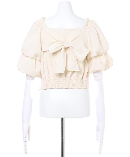 Allamanda（アラマンダ）の「Backリボン2段袖ブラウス（Tシャツ/カットソー・レディース・その他11/ドット/アイボリー/ブラック・M）」の7枚目の写真