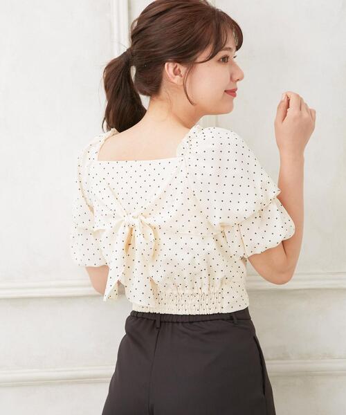 Allamanda（アラマンダ）の「Backリボン2段袖ブラウス（Tシャツ/カットソー・レディース・その他11/ドット/アイボリー/ブラック・M）」の11枚目の写真