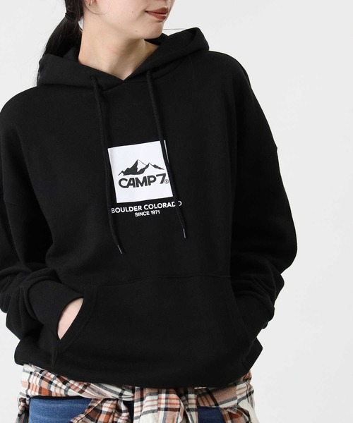 CAMP7（キャンプセブン）の「【CAMP7】フロントBOXロゴスウェットパーカー（パーカー・レディース・ライトグレー/ブラック/オリーブ・S/M/L）」の2枚目の写真