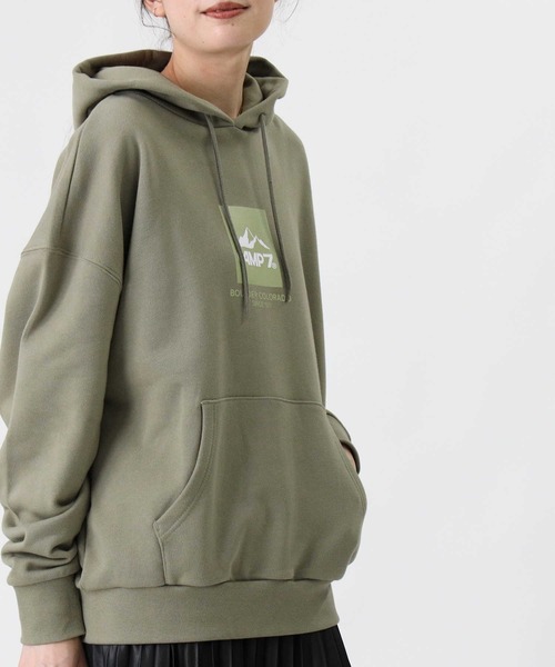 CAMP7（キャンプセブン）の「【CAMP7】フロントBOXロゴスウェットパーカー（パーカー・レディース・ライトグレー/ブラック/オリーブ・S/M/L）」の18枚目の写真