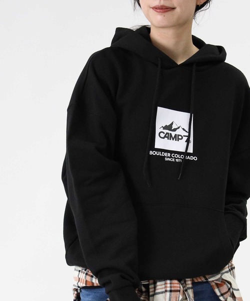 CAMP7（キャンプセブン）の「【CAMP7】フロントBOXロゴスウェットパーカー（パーカー・レディース・ライトグレー/ブラック/オリーブ・S/M/L）」の6枚目の写真