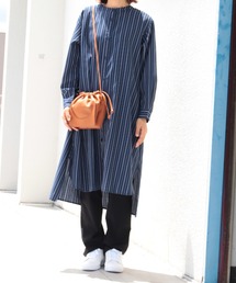 【M~5L大きいサイズ 】ストライプ ロング シャツワンピース