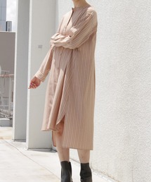 【M～5L大きいサイズ 】ストライプ ロング シャツワンピース