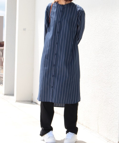 MB mint breeze（エムビーミントブリーズ）の「【M～5L大きいサイズ 】ストライプ ロング シャツワンピース（ワンピース・レディース・ブラウン/ネイビー・LL/4L/3L/5L/L/M）」の11枚目の写真