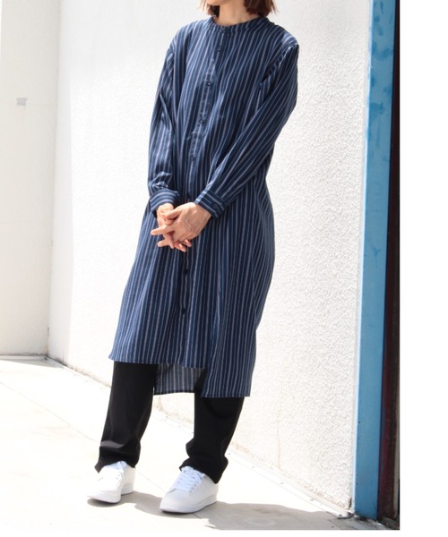MB mint breeze（エムビーミントブリーズ）の「【M～5L大きいサイズ 】ストライプ ロング シャツワンピース（ワンピース・レディース・ブラウン/ネイビー・LL/4L/3L/5L/L/M）」の12枚目の写真