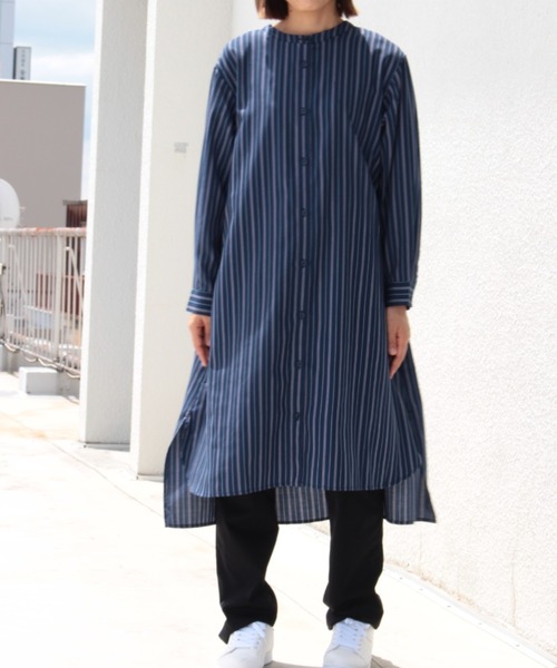 MB mint breeze（エムビーミントブリーズ）の「【M～5L大きいサイズ 】ストライプ ロング シャツワンピース（ワンピース・レディース・ブラウン/ネイビー・LL/4L/3L/5L/L/M）」の13枚目の写真
