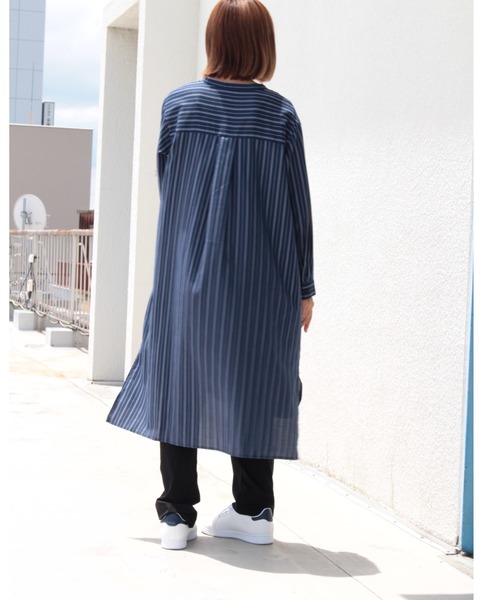 MB mint breeze（エムビーミントブリーズ）の「【M～5L大きいサイズ 】ストライプ ロング シャツワンピース（ワンピース・レディース・ブラウン/ネイビー・LL/4L/3L/5L/L/M）」の15枚目の写真