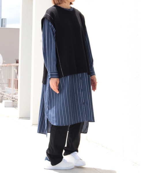 MB mint breeze（エムビーミントブリーズ）の「【M～5L大きいサイズ 】ストライプ ロング シャツワンピース（ワンピース・レディース・ブラウン/ネイビー・LL/4L/3L/5L/L/M）」の17枚目の写真