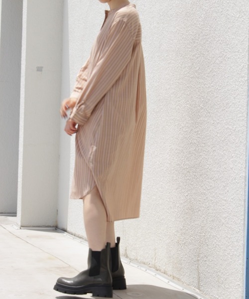 MB mint breeze（エムビーミントブリーズ）の「【M～5L大きいサイズ 】ストライプ ロング シャツワンピース（ワンピース・レディース・ブラウン/ネイビー・LL/4L/3L/5L/L/M）」の4枚目の写真