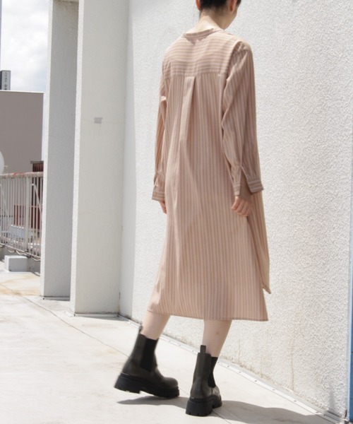 MB mint breeze（エムビーミントブリーズ）の「【M～5L大きいサイズ 】ストライプ ロング シャツワンピース（ワンピース・レディース・ブラウン/ネイビー・LL/4L/3L/5L/L/M）」の5枚目の写真