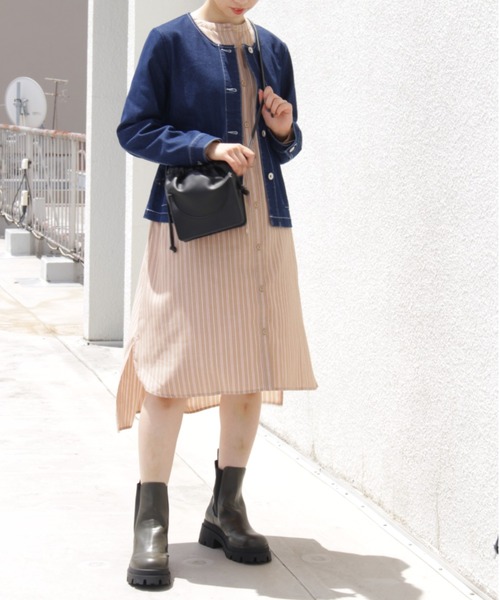 MB mint breeze（エムビーミントブリーズ）の「【M～5L大きいサイズ 】ストライプ ロング シャツワンピース（ワンピース・レディース・ブラウン/ネイビー・LL/4L/3L/5L/L/M）」の6枚目の写真