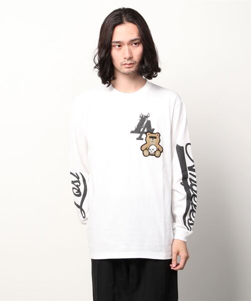 STUD MUFFIN(スタッドマフィン)の「STUD MUFFIN/スタッドマフィン/LA Sleeve Bear アスレチック LS Tシャツ(Tシャツ/カットソー・メンズ・ブラック/ホワイト・3/2/4)」の2枚目の写真