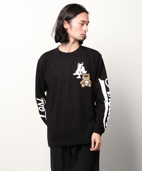 STUD MUFFIN(スタッドマフィン)の「STUD MUFFIN/スタッドマフィン/LA Sleeve Bear アスレチック LS Tシャツ(Tシャツ/カットソー・メンズ・ブラック/ホワイト・3/2/4)」の1枚目の写真
