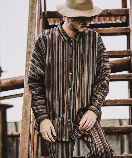 NO ID.（ノーアイディ）の「ms4823- ﾏﾙﾁｽﾄﾗｲﾌﾟﾄﾞﾙﾏﾝｽﾘｰﾌﾞBIG-SH（シャツ/ブラウス・メンズ・ベージュ/グリーン/ブラック・ONE SIZE）」の19枚目の写真