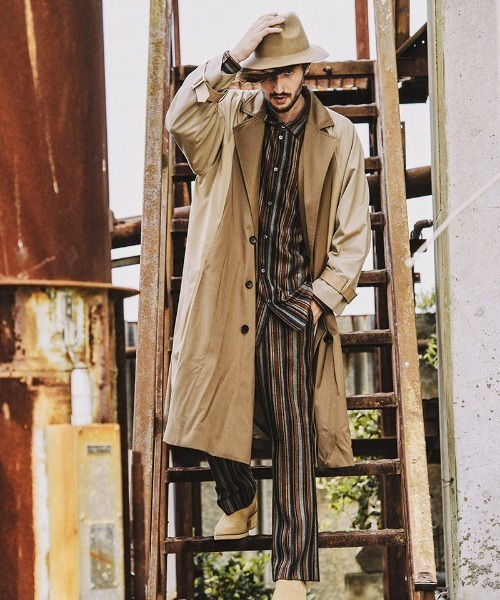 NO ID.（ノーアイディ）の「ms4823- ﾏﾙﾁｽﾄﾗｲﾌﾟﾄﾞﾙﾏﾝｽﾘｰﾌﾞBIG-SH（シャツ/ブラウス・メンズ・ベージュ/グリーン/ブラック・ONE SIZE）」の4枚目の写真