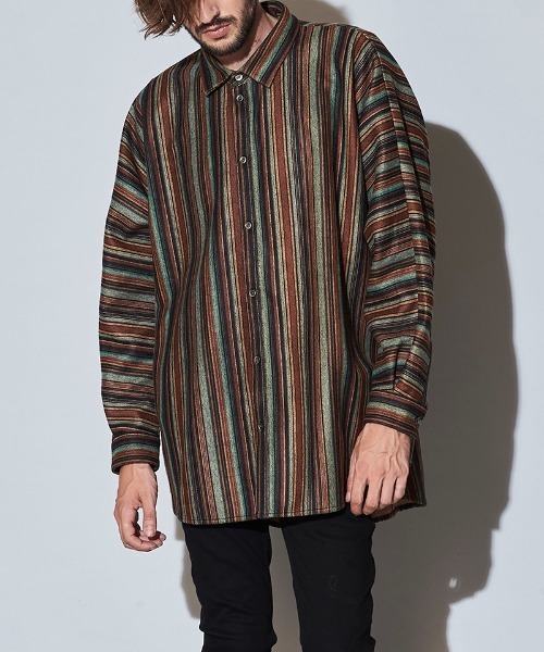 NO ID.（ノーアイディ）の「ms4823- ﾏﾙﾁｽﾄﾗｲﾌﾟﾄﾞﾙﾏﾝｽﾘｰﾌﾞBIG-SH（シャツ/ブラウス・メンズ・ベージュ/グリーン/ブラック・ONE SIZE）」の22枚目の写真