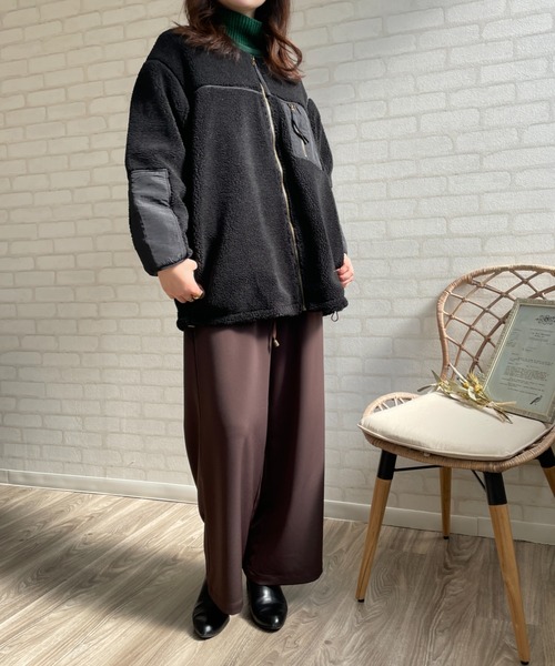 A.N.L（エーエヌエル　レーベル）の「パイピングボアコート（ムートンコート・レディース・ブラック/キャメル/グレイッシュベージュ・FREE）」の9枚目の写真