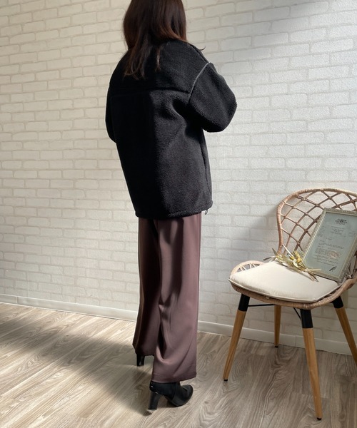 A.N.L（エーエヌエル　レーベル）の「パイピングボアコート（ムートンコート・レディース・ブラック/キャメル/グレイッシュベージュ・FREE）」の10枚目の写真