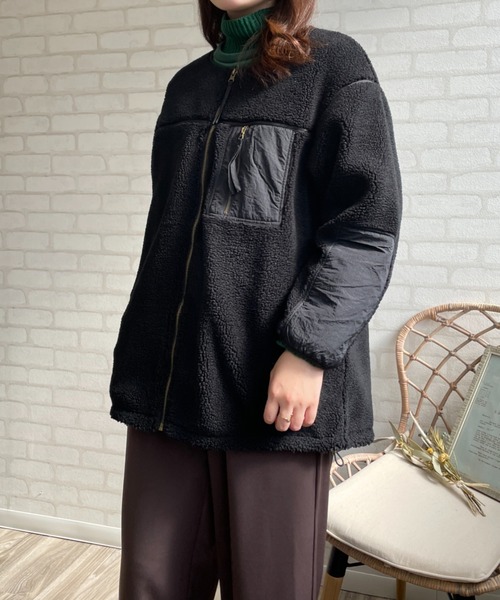 A.N.L（エーエヌエル　レーベル）の「パイピングボアコート（ムートンコート・レディース・ブラック/キャメル/グレイッシュベージュ・FREE）」の7枚目の写真