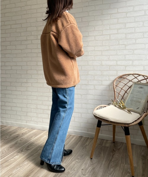 A.N.L（エーエヌエル　レーベル）の「パイピングボアコート（ムートンコート・レディース・ブラック/キャメル/グレイッシュベージュ・FREE）」の18枚目の写真