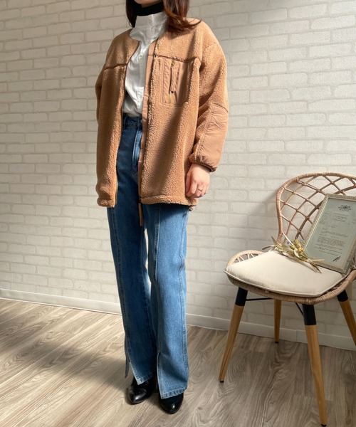 A.N.L（エーエヌエル　レーベル）の「パイピングボアコート（ムートンコート・レディース・ブラック/キャメル/グレイッシュベージュ・FREE）」の16枚目の写真