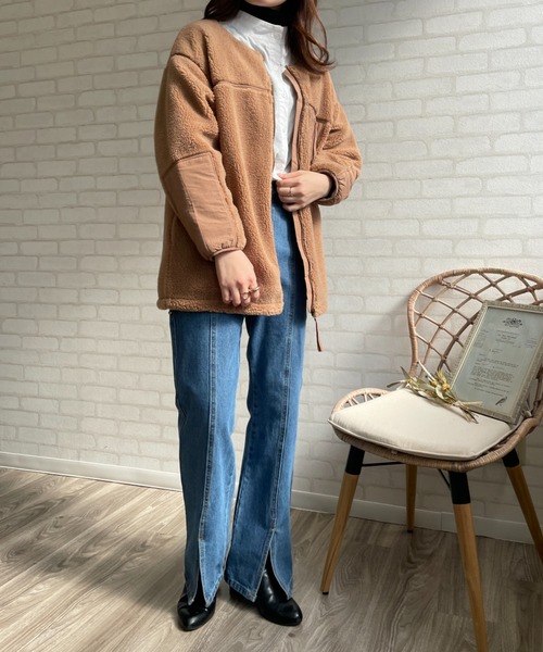 A.N.L（エーエヌエル　レーベル）の「パイピングボアコート（ムートンコート・レディース・ブラック/キャメル/グレイッシュベージュ・FREE）」の17枚目の写真