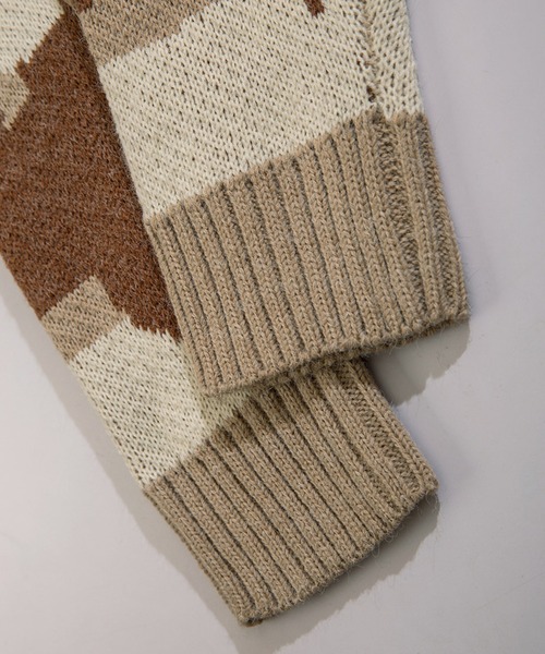 セール】【HOOK】レトロ調パッチワーク柄ウサギイラストカーディガン