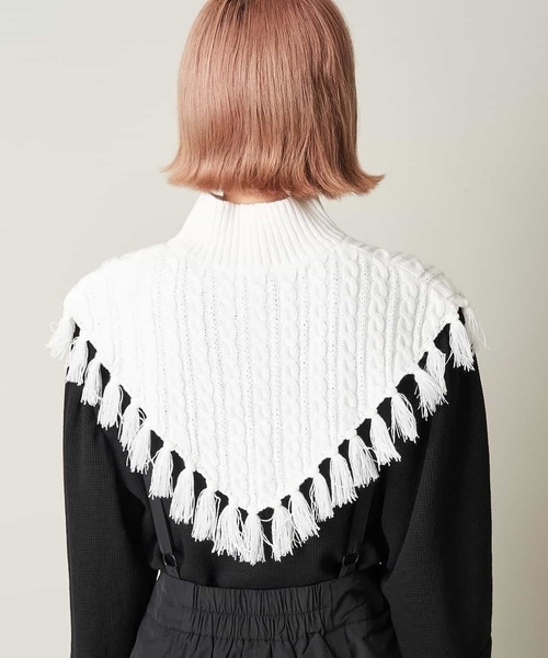 A de a.v.v（アードアー・ヴェ・ヴェ）の「ハイネックフリンジニット付け襟（付け襟・レディース・ブラック/アイボリー・39）」の13枚目の写真