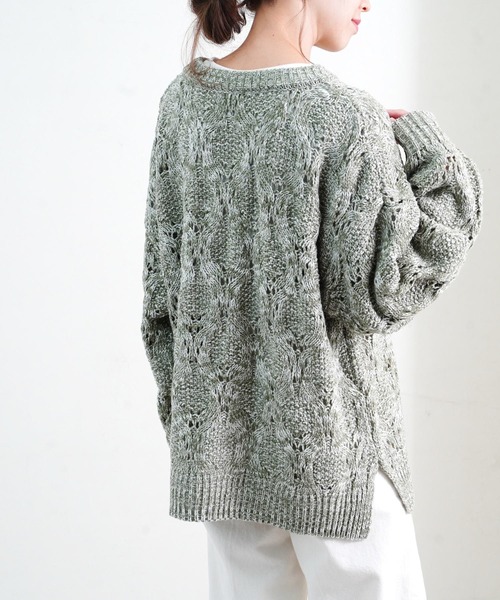 Fizz(フィズ)の「【Fizz/フィズ】 透かし編みミックスニット(ニット/セーター・レディース・ベージュ/ブラック/グリーン・M)」の6枚目の写真