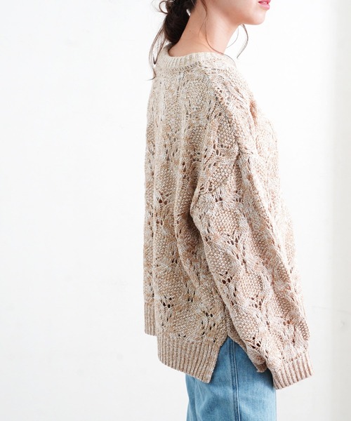 Fizz(フィズ)の「【Fizz/フィズ】 透かし編みミックスニット(ニット/セーター・レディース・ベージュ/ブラック/グリーン・M)」の15枚目の写真