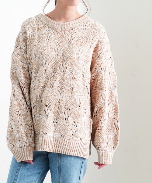 Fizz(フィズ)の「【Fizz/フィズ】 透かし編みミックスニット(ニット/セーター・レディース・ベージュ/ブラック/グリーン・M)」の17枚目の写真