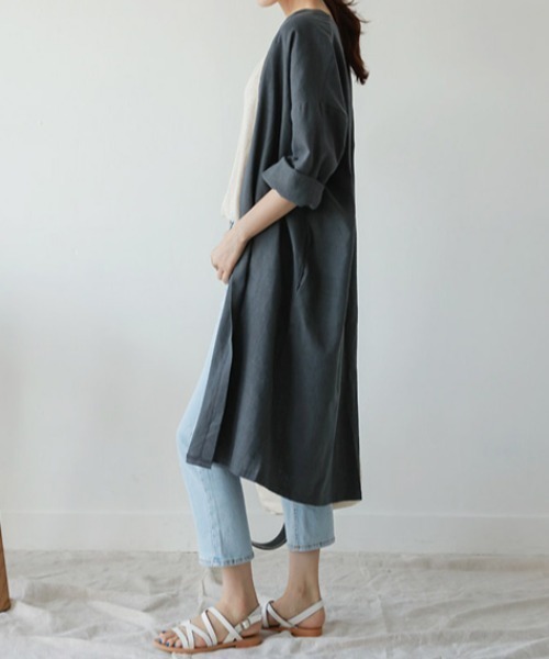 CLEA（クレア）の「ロングガウンカーディガン◇（カーディガン/ボレロ・レディース・ネイビー/カーキ/ブラック/ブラウン/グリーン/ライトグレー・FREE）」の13枚目の写真