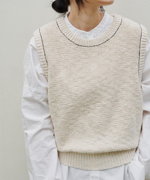 Libra Cue（リブラ キュー）の「ステッチラインブークレーベスト（ベスト・レディース・ブラック/アイボリー・FREE）」の5枚目の写真