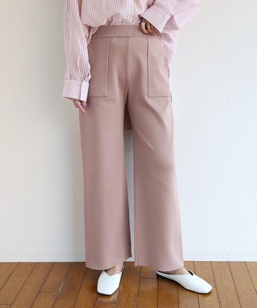 andme（アンドミー）の「総針編みベイカーニットパンツ（その他パンツ・レディース・アイボリー/グレイッシュベージュ/ピンク・M/L）」の3枚目の写真