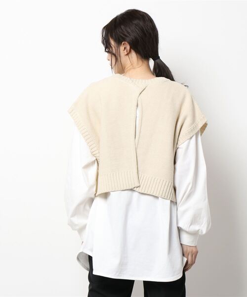 CPCM（シーピーシーエム）の「ケーブルバックスリットニットベストSET（Tシャツ/カットソー・レディース・グリーン/チャコールグレー/オフホワイト/オレンジ・FREE）」の6枚目の写真