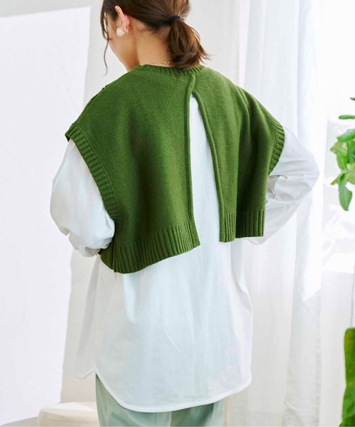 CPCM（シーピーシーエム）の「ケーブルバックスリットニットベストSET（Tシャツ/カットソー・レディース・グリーン/チャコールグレー/オフホワイト/オレンジ・FREE）」の11枚目の写真