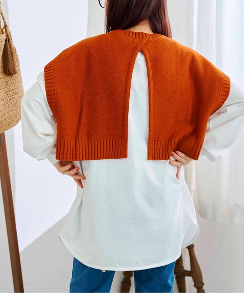 CPCM（シーピーシーエム）の「ケーブルバックスリットニットベストSET（Tシャツ/カットソー・レディース・グリーン/チャコールグレー/オフホワイト/オレンジ・FREE）」の15枚目の写真