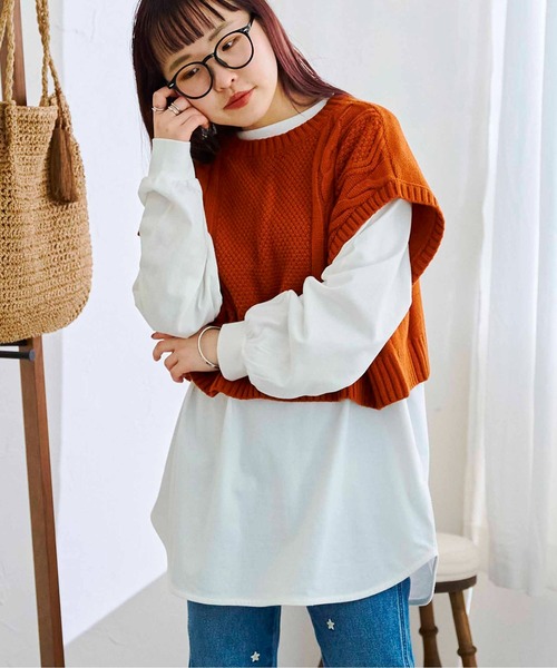 CPCM（シーピーシーエム）の「ケーブルバックスリットニットベストSET（Tシャツ/カットソー・レディース・グリーン/チャコールグレー/オフホワイト/オレンジ・FREE）」の20枚目の写真